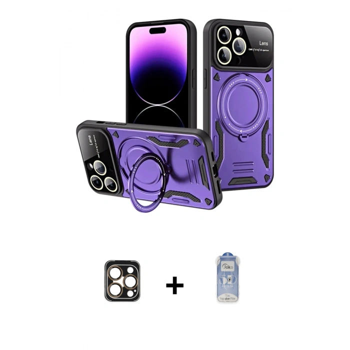 MARSİLYAN™- iPhone 16 Pro Max Kılıf Kıvılcım Modern Serisi - Siyah Joko Magic 5D Cam + PVD Metal Kamera Lens - GD