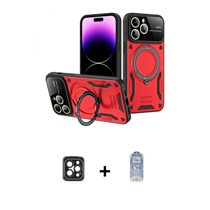 MARSİLYAN™- iPhone 16 Pro Max Kılıf Kıvılcım Modern Serisi - Siyah Joko Magic 5D Cam + PVD Metal Kamera Lens - SH