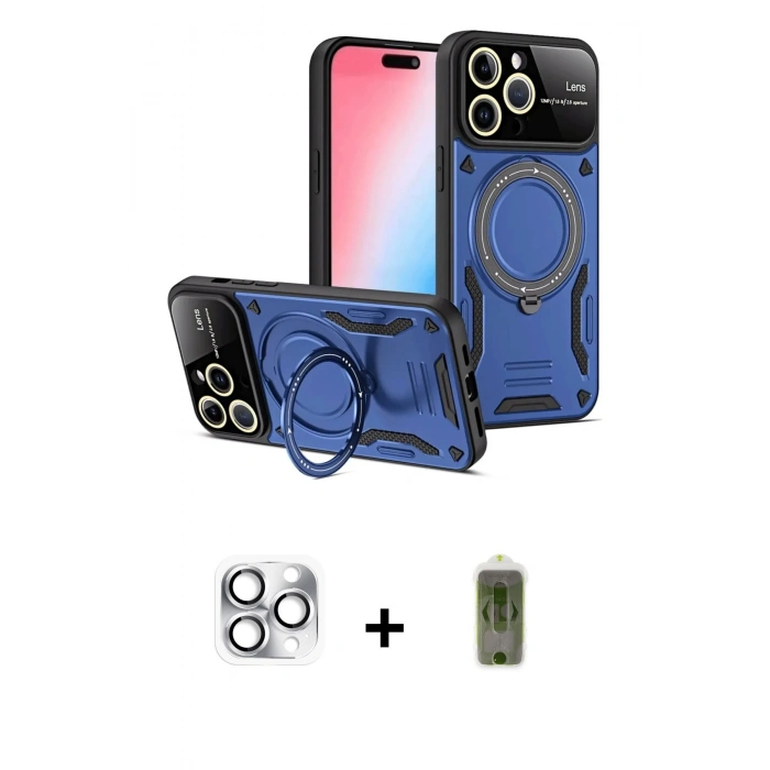 MARSİLYAN™- iPhone 16 Pro Max Kılıf Kıvılcım Modern Serisi - Siyah Joko Magic 5D Hayalet Cam + Pers Alüminyum Kamera Lens - GS