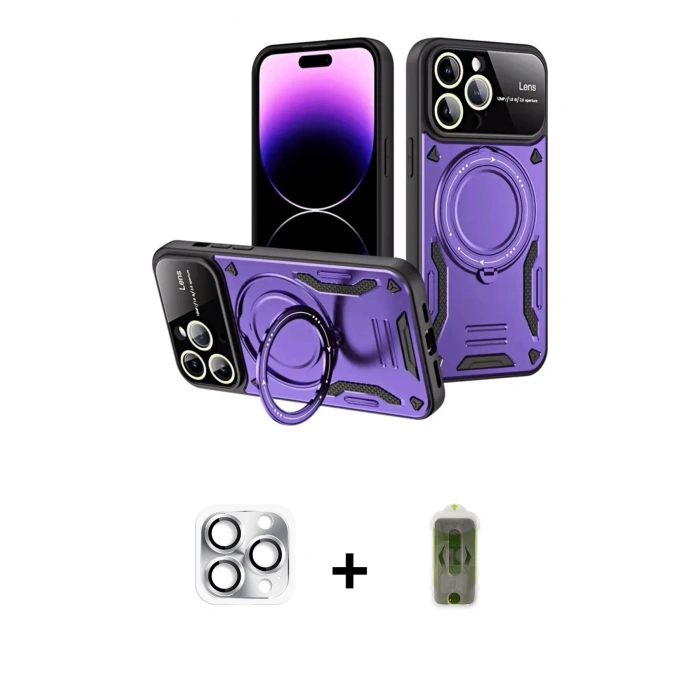 MARSİLYAN™- iPhone 16 Pro Max Kılıf Kıvılcım Modern Serisi - Siyah Joko Magic 5D Hayalet Cam + Pers Alüminyum Kamera Lens - GS