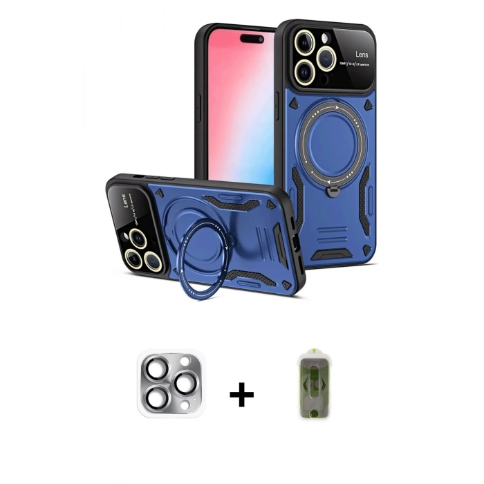 MARSİLYAN™- iPhone 16 Pro Max Kılıf Kıvılcım Modern Serisi - Siyah Joko Magic 5D Hayalet Cam + Pers Alüminyum Kamera Lens - GI