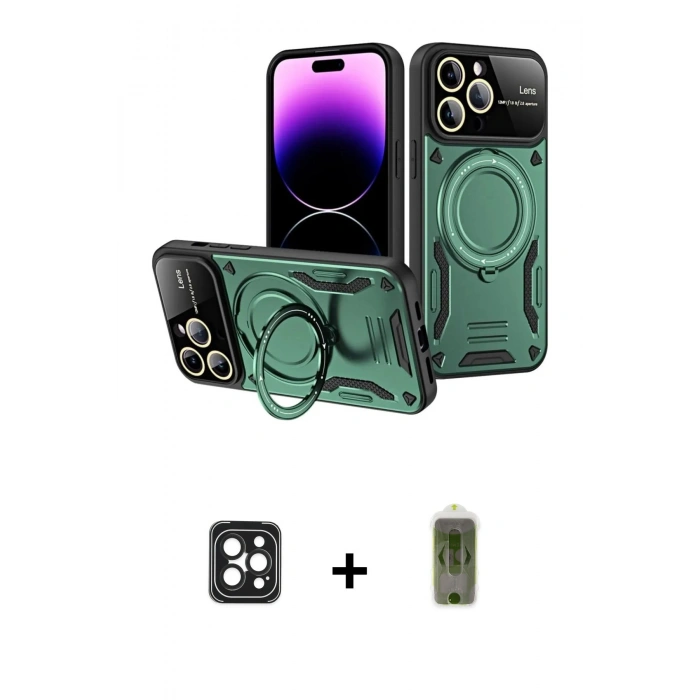 MARSİLYAN™- iPhone 16 Pro Max Kılıf Kıvılcım Modern Serisi - Siyah Joko Magic 5D Hayalet Cam + PVD Metal Kamera Lens - SH
