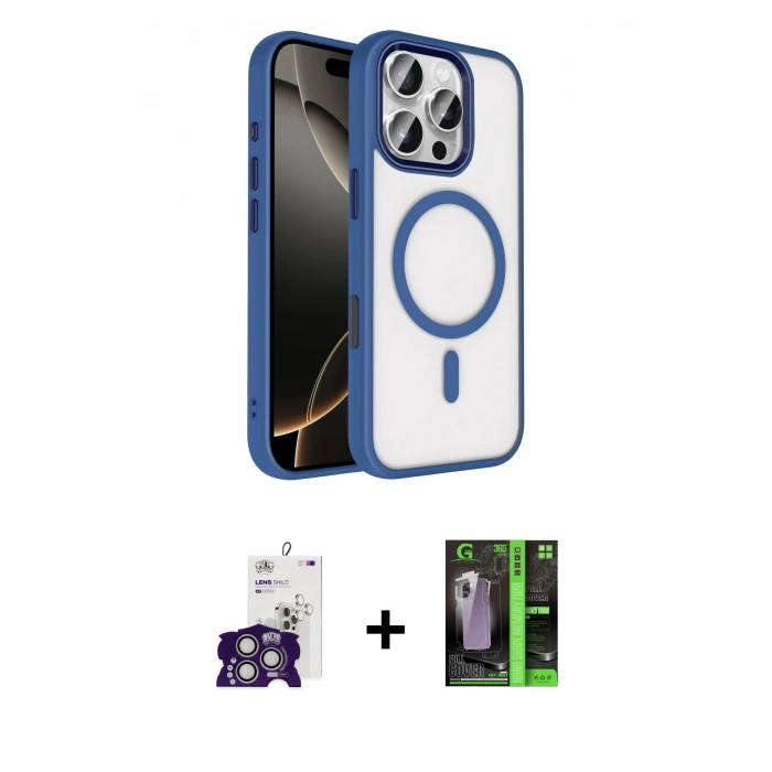 MARSİLYAN™- iPhone 16 Pro Max Kılıf Kıvılcım Prime - Şeffaf 360 Full Body Arka Koruyucu + Bilvis Titan Kamera Lens - GS