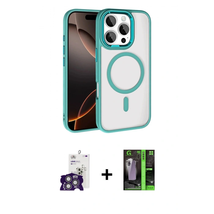 MARSİLYAN™- iPhone 16 Pro Max Kılıf Kıvılcım Prime - Şeffaf 360 Full Body Arka Koruyucu + Bilvis Titan Kamera Lens - GS
