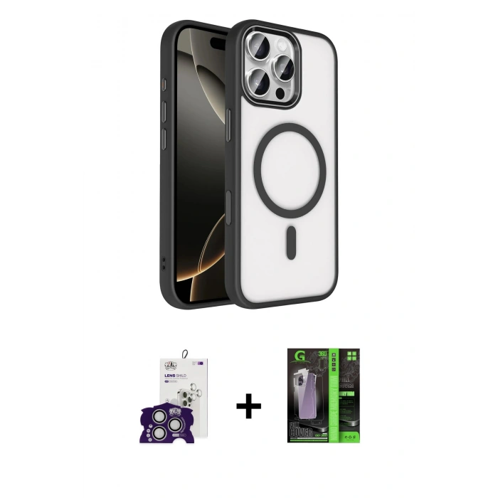 MARSİLYAN™- iPhone 16 Pro Max Kılıf Kıvılcım Prime - Şeffaf 360 Full Body Arka Koruyucu + Bilvis Titan Kamera Lens - GS