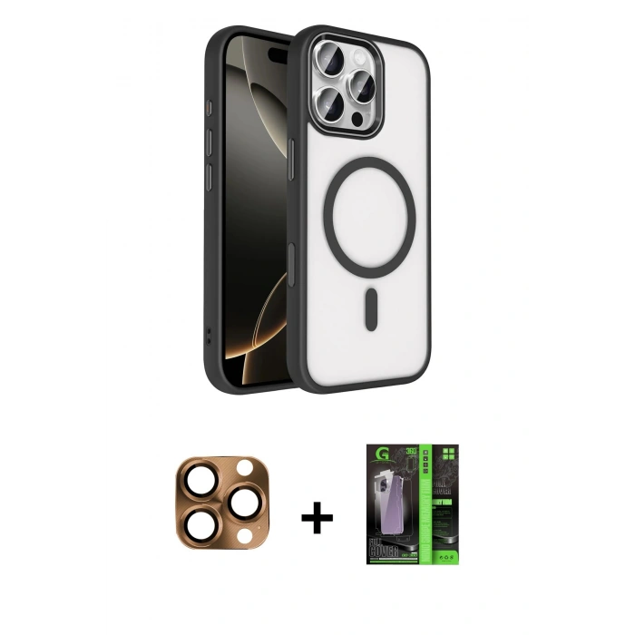MARSİLYAN™- iPhone 16 Pro Max Kılıf Kıvılcım Prime - Şeffaf 360 Full Body Arka Koruyucu + Pers Alüminyum Kamera Lens - CLTM