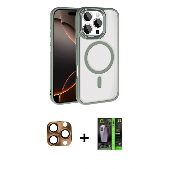MARSİLYAN™- iPhone 16 Pro Max Kılıf Kıvılcım Prime - Şeffaf 360 Full Body Arka Koruyucu + Pers Alüminyum Kamera Lens - CLTM