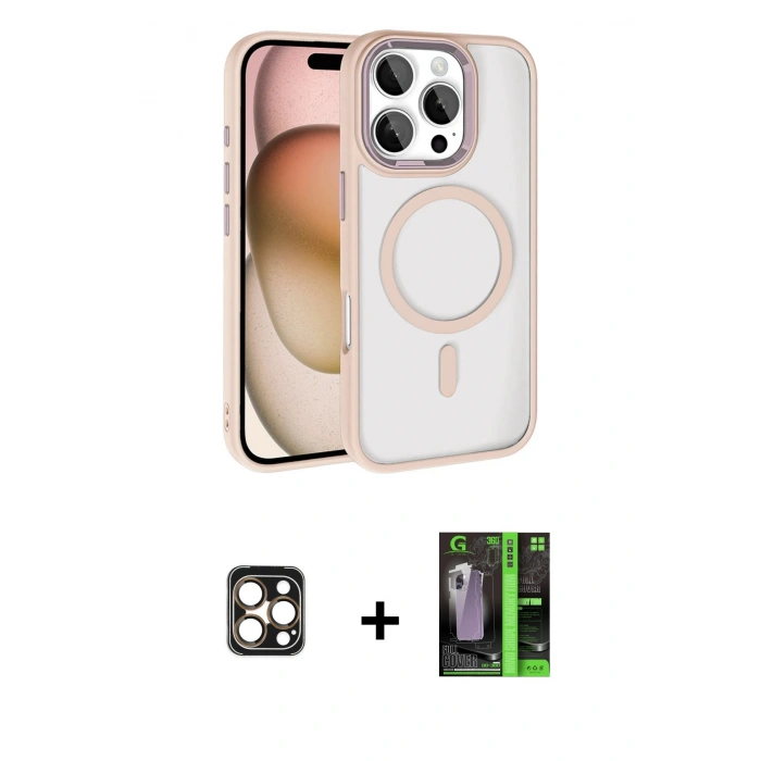 MARSİLYAN™- iPhone 16 Pro Max Kılıf Kıvılcım Prime - Şeffaf 360 Full Body Arka Koruyucu + PVD Metal Kamera Lens - GD