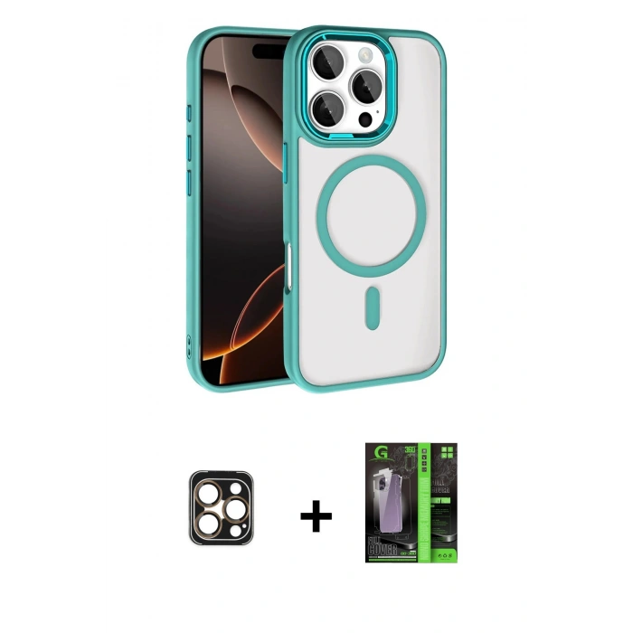 MARSİLYAN™- iPhone 16 Pro Max Kılıf Kıvılcım Prime - Şeffaf 360 Full Body Arka Koruyucu + PVD Metal Kamera Lens - GD