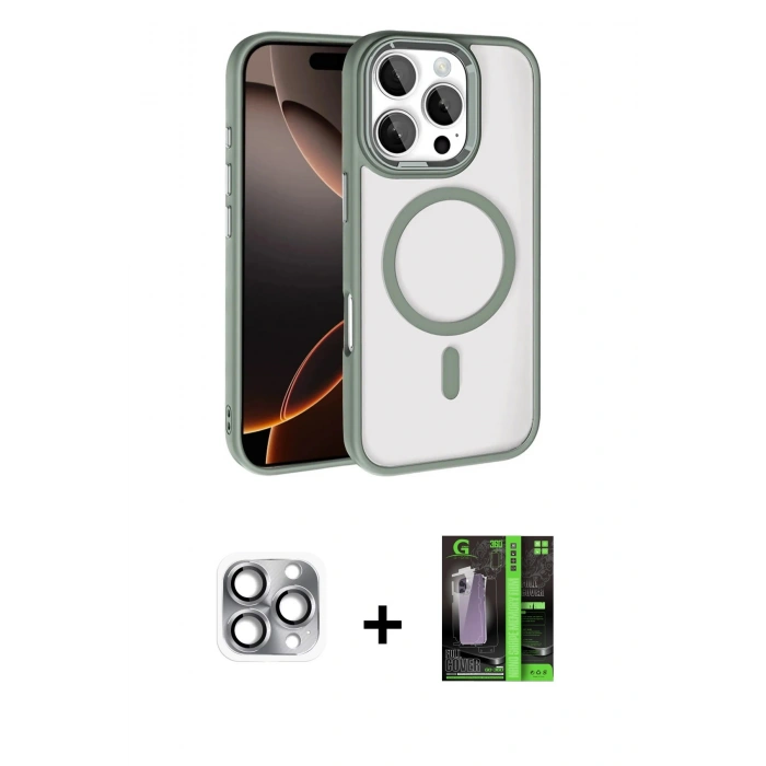 MARSİLYAN™- iPhone 16 Pro Max Kılıf Kıvılcım Prime - Şeffaf 360 Full Body Arka Koruyucu + Pers Alüminyum Kamera Lens - GI