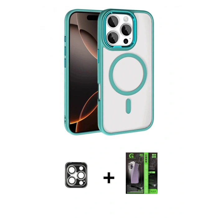 MARSİLYAN™- iPhone 16 Pro Max Kılıf Kıvılcım Prime - Şeffaf 360 Full Body Arka Koruyucu + PVD Metal Kamera Lens - GS