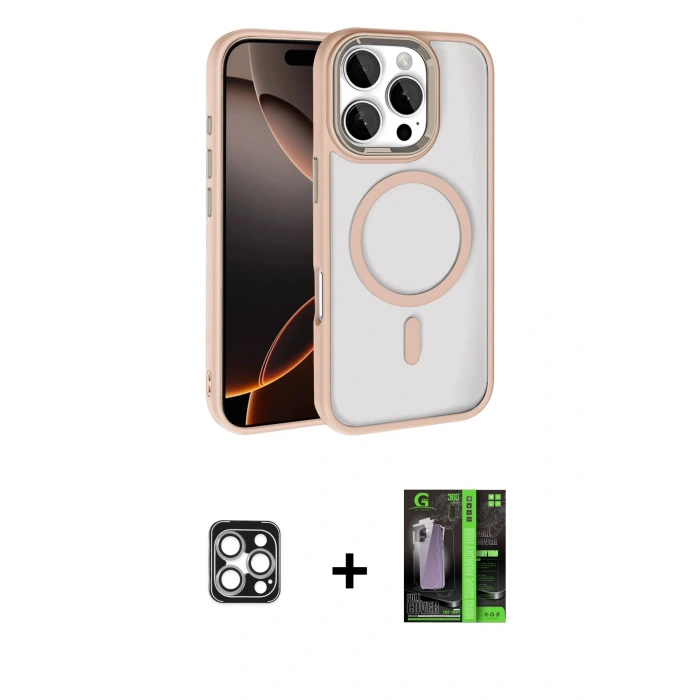 MARSİLYAN™- iPhone 16 Pro Max Kılıf Kıvılcım Prime - Şeffaf 360 Full Body Arka Koruyucu + PVD Metal Kamera Lens - GS