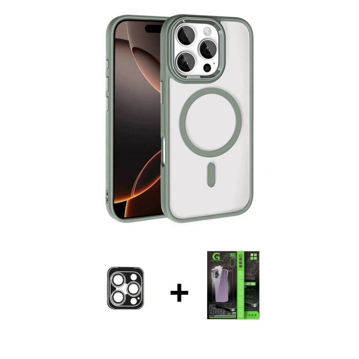 MARSİLYAN™- iPhone 16 Pro Max Kılıf Kıvılcım Prime - Şeffaf 360 Full Body Arka Koruyucu + PVD Metal Kamera Lens - GS