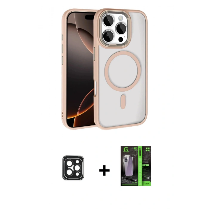 MARSİLYAN™- iPhone 16 Pro Max Kılıf Kıvılcım Prime - Şeffaf 360 Full Body Arka Koruyucu + PVD Metal Kamera Lens - SH