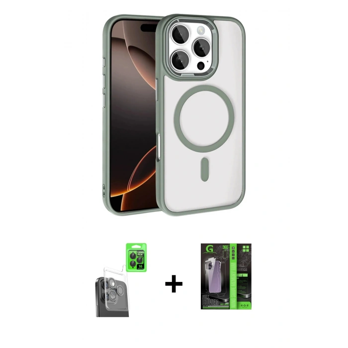 MARSİLYAN™- iPhone 16 Pro Max Kılıf Kıvılcım Prime - Şeffaf 360 Full Body Arka Koruyucu + Raze Metal Kamera Lens - SH