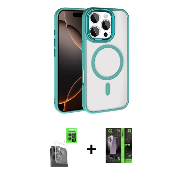 MARSİLYAN™- iPhone 16 Pro Max Kılıf Kıvılcım Prime - Şeffaf 360 Full Body Arka Koruyucu + Raze Metal Kamera Lens - SH