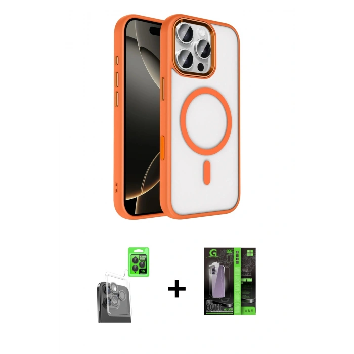 MARSİLYAN™- iPhone 16 Pro Max Kılıf Kıvılcım Prime - Şeffaf 360 Full Body Arka Koruyucu + Raze Metal Kamera Lens - SH
