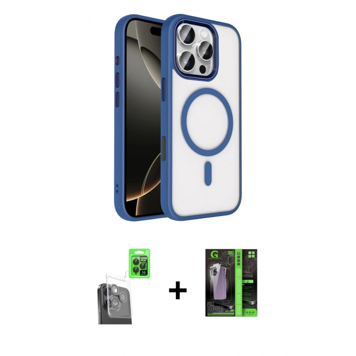 MARSİLYAN™- iPhone 16 Pro Max Kılıf Kıvılcım Prime - Şeffaf 360 Full Body Arka Koruyucu + Raze Metal Kamera Lens - SH