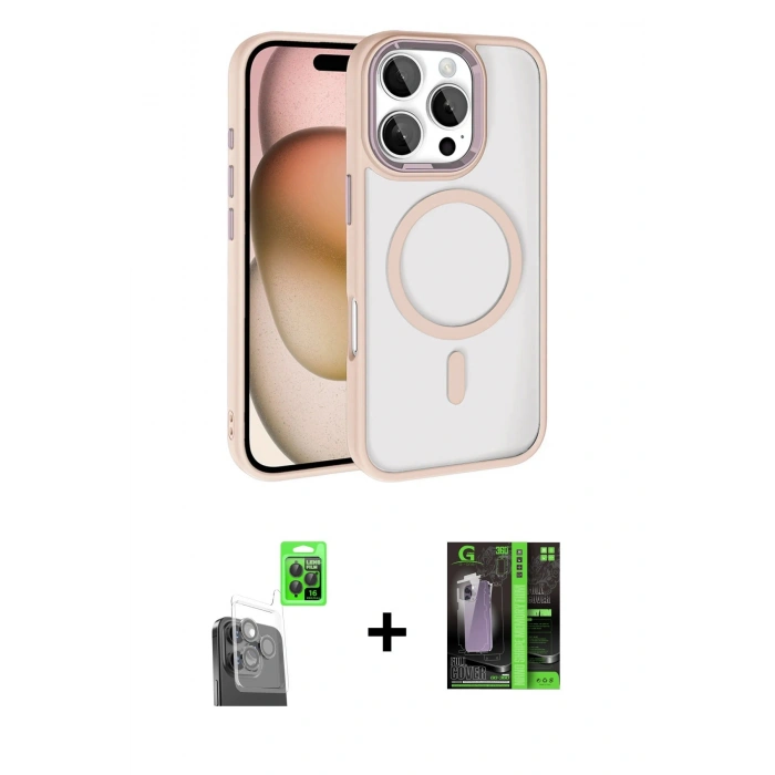 MARSİLYAN™- iPhone 16 Pro Max Kılıf Kıvılcım Prime - Şeffaf 360 Full Body Arka Koruyucu + Raze Metal Kamera Lens - SH