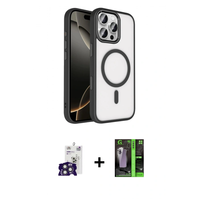 MARSİLYAN™- iPhone 16 Pro Max Kılıf Kıvılcım Prime - Şeffaf 360 Full Body Arka Koruyucu + Bilvis Titan Kamera Lens - TMGI