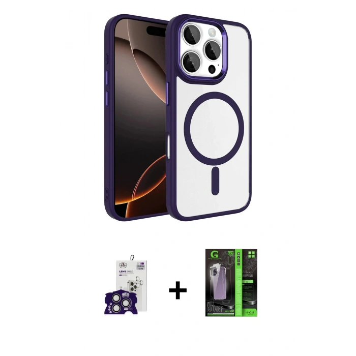 MARSİLYAN™- iPhone 16 Pro Max Kılıf Kıvılcım Prime - Şeffaf 360 Full Body Arka Koruyucu + Bilvis Titan Kamera Lens - TMGI