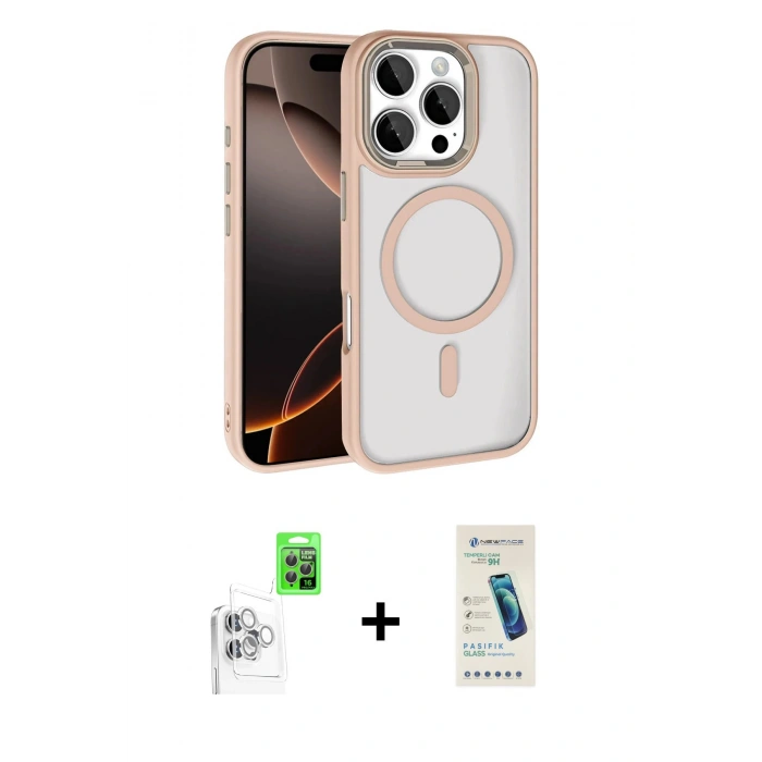 MARSİLYAN™- iPhone 16 Pro Max Kılıf Kıvılcım Prime - Şeffaf Pasifik Cam Ekran Koruyucu + Raze Metal Kamera Lens - BZ