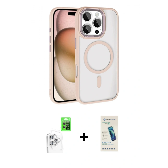 MARSİLYAN™- iPhone 16 Pro Max Kılıf Kıvılcım Prime - Şeffaf Pasifik Cam Ekran Koruyucu + Raze Metal Kamera Lens - BZ