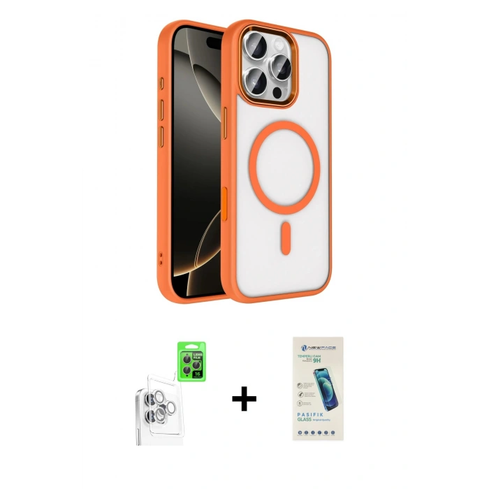 MARSİLYAN™- iPhone 16 Pro Max Kılıf Kıvılcım Prime - Şeffaf Pasifik Cam Ekran Koruyucu + Raze Metal Kamera Lens - BZ