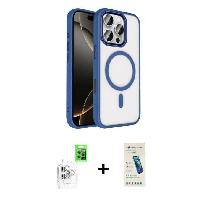 MARSİLYAN™- iPhone 16 Pro Max Kılıf Kıvılcım Prime - Şeffaf Pasifik Cam Ekran Koruyucu + Raze Metal Kamera Lens - BZ
