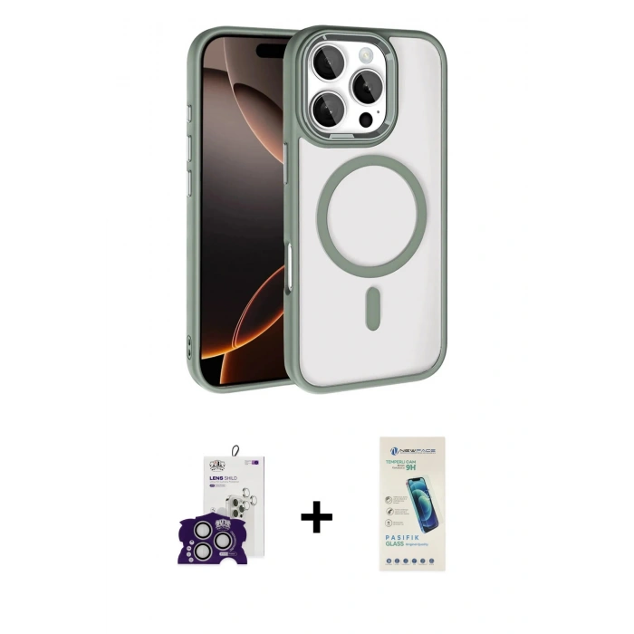 MARSİLYAN™- iPhone 16 Pro Max Kılıf Kıvılcım Prime - Şeffaf Pasifik Cam Ekran Koruyucu + Bilvis Titan Kamera Lens - GS