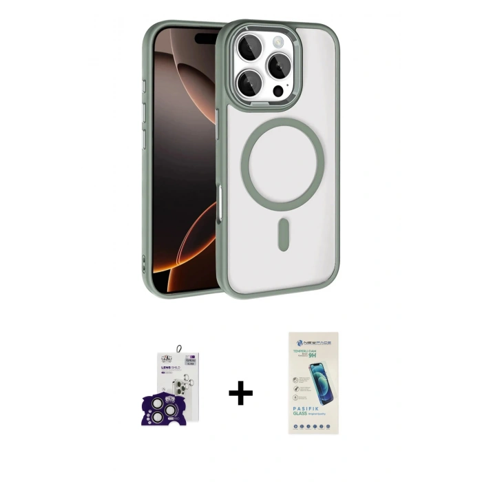 MARSİLYAN™- iPhone 16 Pro Max Kılıf Kıvılcım Prime - Şeffaf Pasifik Cam Ekran Koruyucu + Bilvis Titan Kamera Lens - TMGI