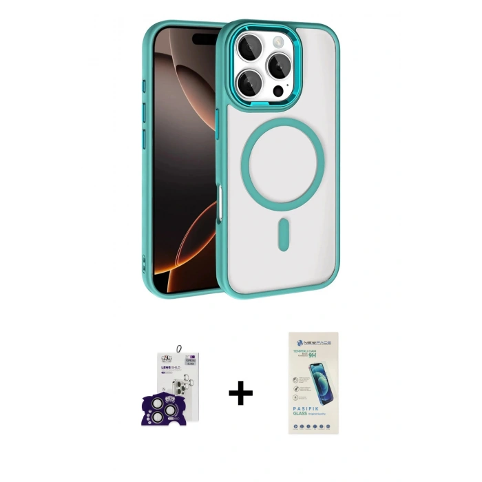 MARSİLYAN™- iPhone 16 Pro Max Kılıf Kıvılcım Prime - Şeffaf Pasifik Cam Ekran Koruyucu + Bilvis Titan Kamera Lens - TMGI