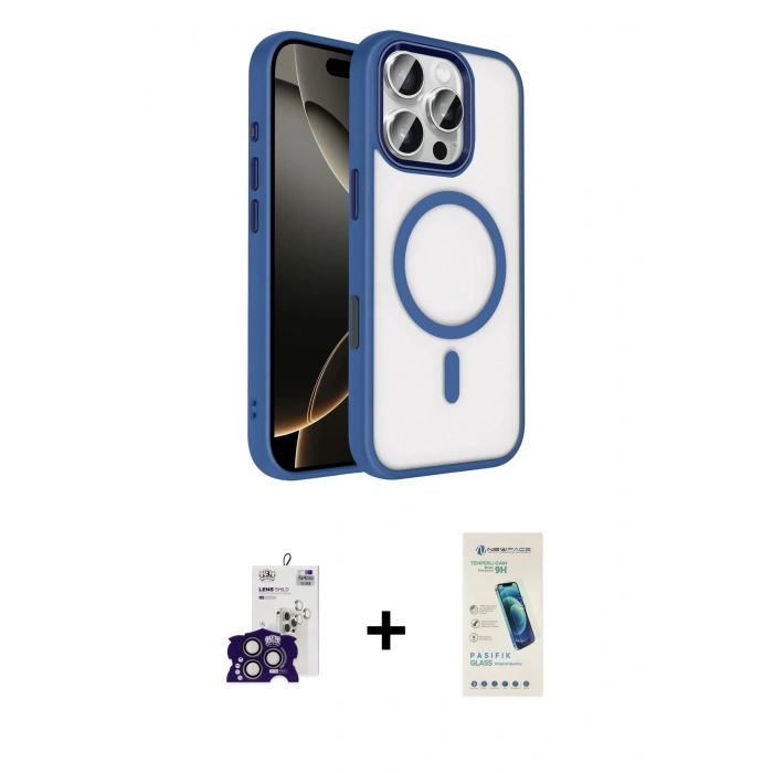 MARSİLYAN™- iPhone 16 Pro Max Kılıf Kıvılcım Prime - Şeffaf Pasifik Cam Ekran Koruyucu + Bilvis Titan Kamera Lens - TMGI