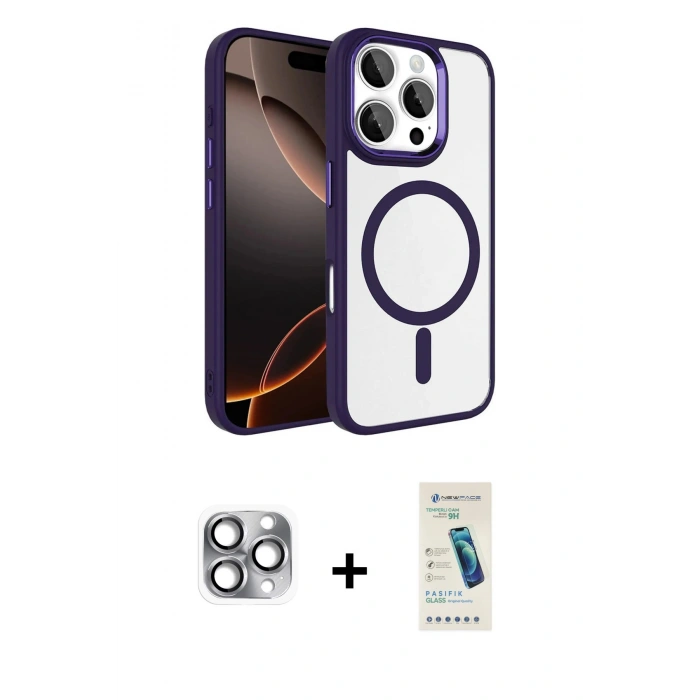 MARSİLYAN™- iPhone 16 Pro Max Kılıf Kıvılcım Prime - Şeffaf Pasifik Cam Ekran Koruyucu + Pers Alüminyum Kamera Lens - GI