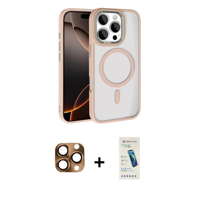 MARSİLYAN™- iPhone 16 Pro Max Kılıf Kıvılcım Prime - Şeffaf Pasifik Cam Ekran Koruyucu + Pers Alüminyum Kamera Lens - CLTM