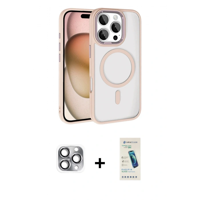 MARSİLYAN™- iPhone 16 Pro Max Kılıf Kıvılcım Prime - Şeffaf Pasifik Cam Ekran Koruyucu + Pers Alüminyum Kamera Lens - GI