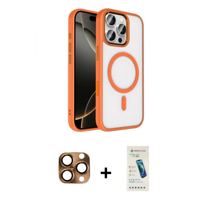 MARSİLYAN™- iPhone 16 Pro Max Kılıf Kıvılcım Prime - Şeffaf Pasifik Cam Ekran Koruyucu + Pers Alüminyum Kamera Lens - CLTM