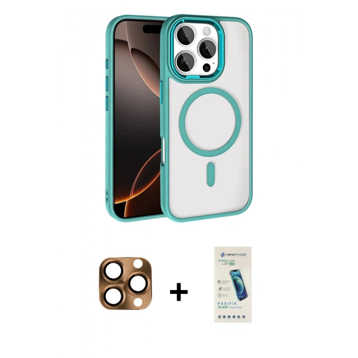 MARSİLYAN™- iPhone 16 Pro Max Kılıf Kıvılcım Prime - Şeffaf Pasifik Cam Ekran Koruyucu + Pers Alüminyum Kamera Lens - CLTM