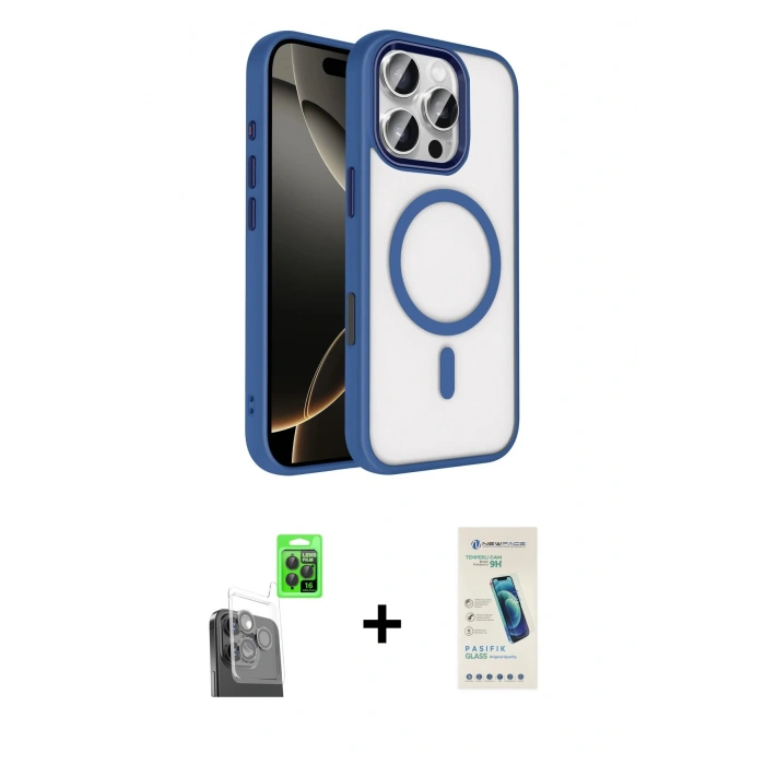 MARSİLYAN™- iPhone 16 Pro Max Kılıf Kıvılcım Prime - Şeffaf Pasifik Cam Ekran Koruyucu + Raze Metal Kamera Lens - SH