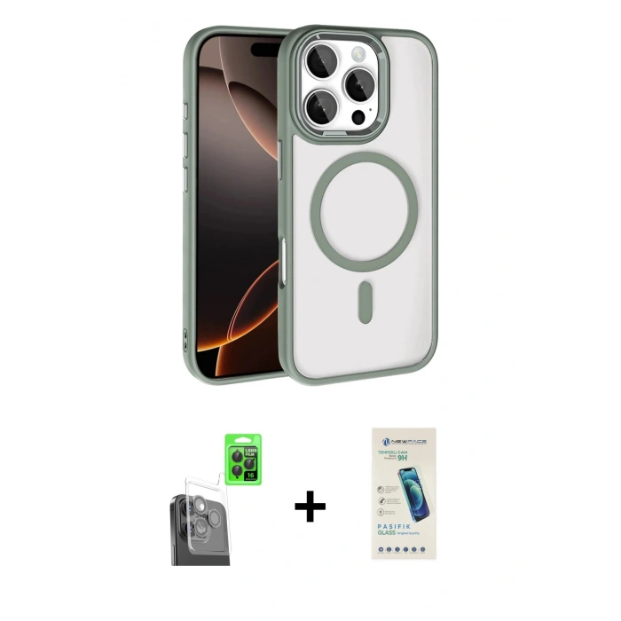 MARSİLYAN™- iPhone 16 Pro Max Kılıf Kıvılcım Prime - Şeffaf Pasifik Cam Ekran Koruyucu + Raze Metal Kamera Lens - SH