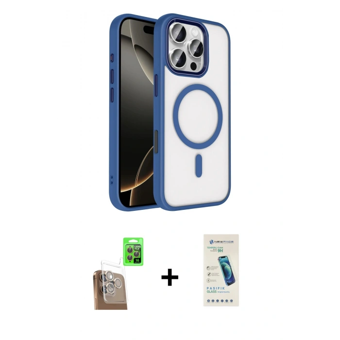 MARSİLYAN™- iPhone 16 Pro Max Kılıf Kıvılcım Prime - Şeffaf Pasifik Cam Ekran Koruyucu + Raze Metal Kamera Lens - CLTM