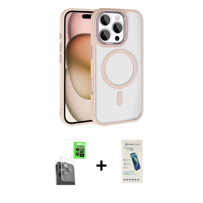 MARSİLYAN™- iPhone 16 Pro Max Kılıf Kıvılcım Prime - Şeffaf Pasifik Cam Ekran Koruyucu + Raze Metal Kamera Lens - SH