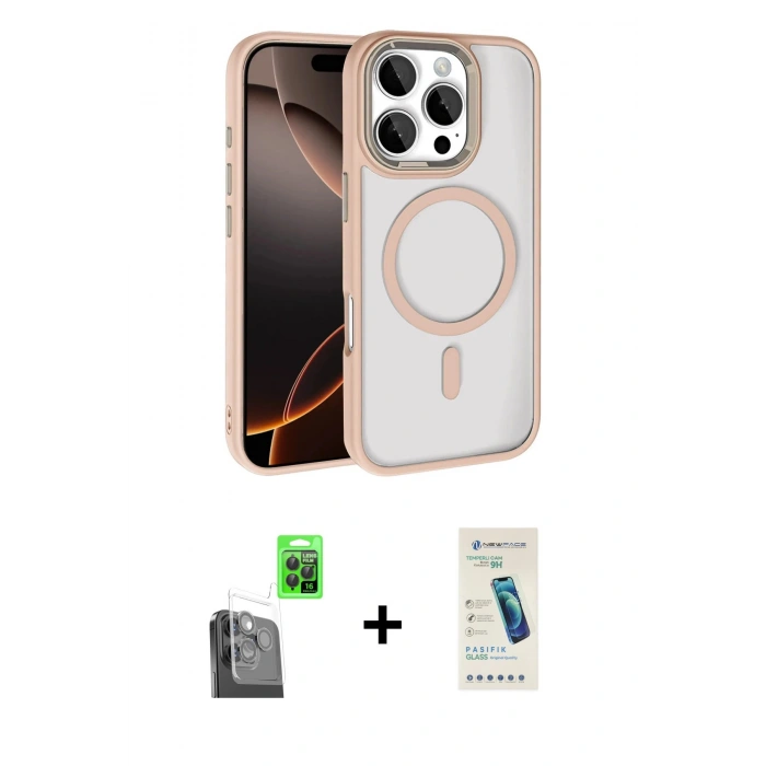 MARSİLYAN™- iPhone 16 Pro Max Kılıf Kıvılcım Prime - Şeffaf Pasifik Cam Ekran Koruyucu + Raze Metal Kamera Lens - SH