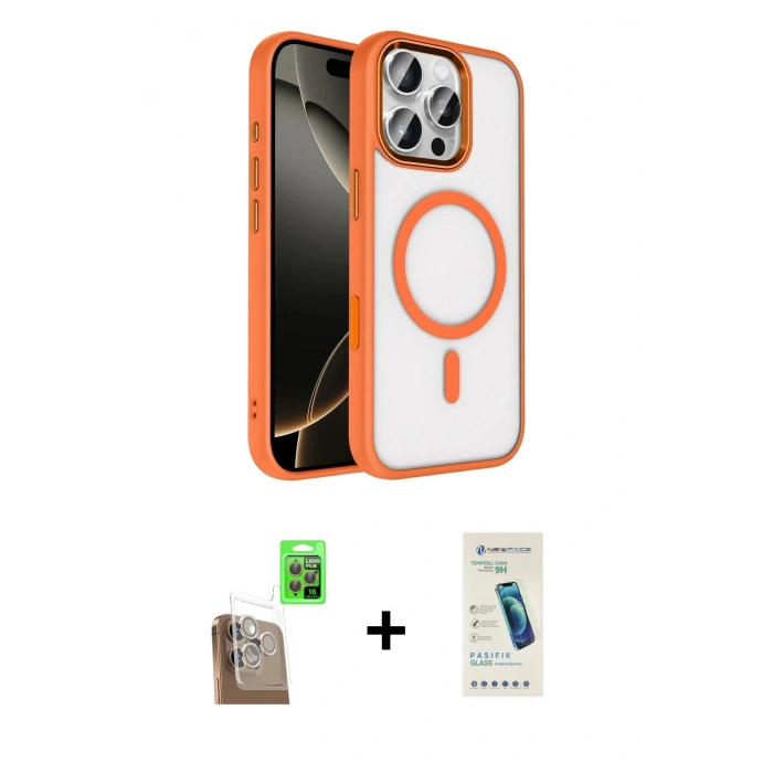 MARSİLYAN™- iPhone 16 Pro Max Kılıf Kıvılcım Prime - Şeffaf Pasifik Cam Ekran Koruyucu + Raze Metal Kamera Lens - CLTM