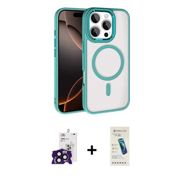 MARSİLYAN™- iPhone 16 Pro Max Kılıf Kıvılcım Prime - Şeffaf Pasifik Cam Ekran Koruyucu + Bilvis Titan Kamera Lens - SH