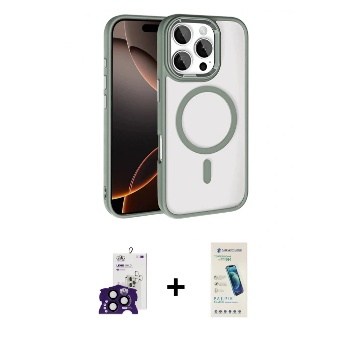 MARSİLYAN™- iPhone 16 Pro Max Kılıf Kıvılcım Prime - Şeffaf Pasifik Cam Ekran Koruyucu + Bilvis Titan Kamera Lens - SH