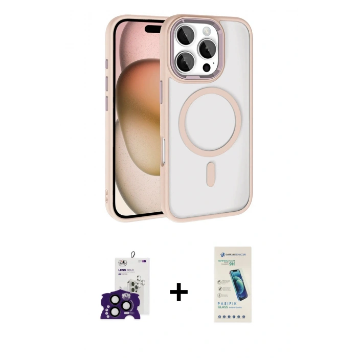 MARSİLYAN™- iPhone 16 Pro Max Kılıf Kıvılcım Prime - Şeffaf Pasifik Cam Ekran Koruyucu + Bilvis Titan Kamera Lens - SH