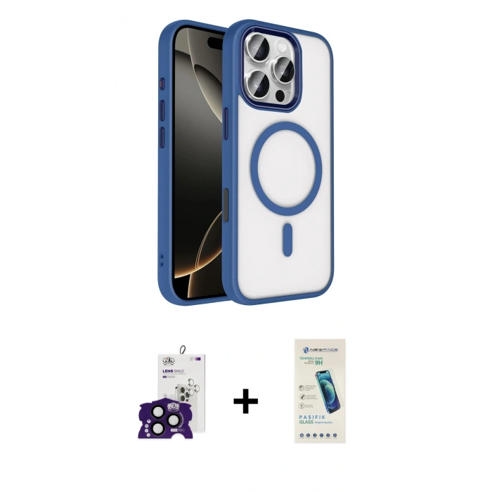 MARSİLYAN™- iPhone 16 Pro Max Kılıf Kıvılcım Prime - Şeffaf Pasifik Cam Ekran Koruyucu + Bilvis Titan Kamera Lens - SH