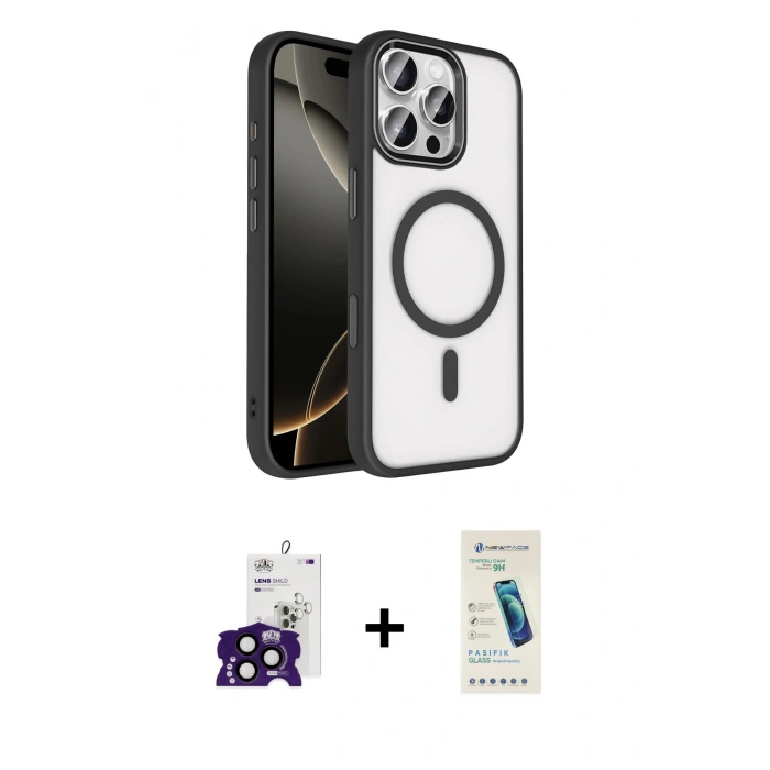 MARSİLYAN™- iPhone 16 Pro Max Kılıf Kıvılcım Prime - Şeffaf Pasifik Cam Ekran Koruyucu + Bilvis Titan Kamera Lens - SH
