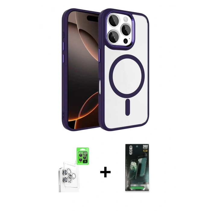 MARSİLYAN™- iPhone 16 Pro Max Kılıf Kıvılcım Prime - Siyah 360 Mat Full Body Arka Koruyucu + Raze Metal Kamera Lens - BZ
